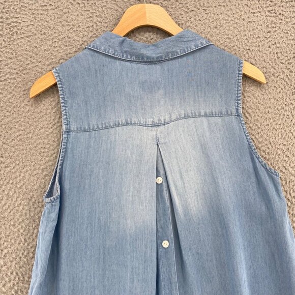 Chicos Shirt Womens 0 US Small Blue Chambray Button Up Collar Sleeveless Hi Low - Picture 4 of 10
